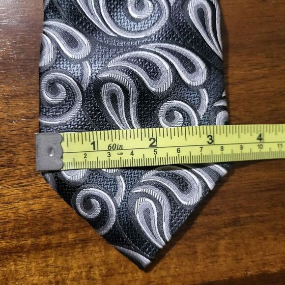 Dibangu Paisley Neck Tie New Black/Silver Silk Classic 49in X 3.5In - Picture 5 of 7